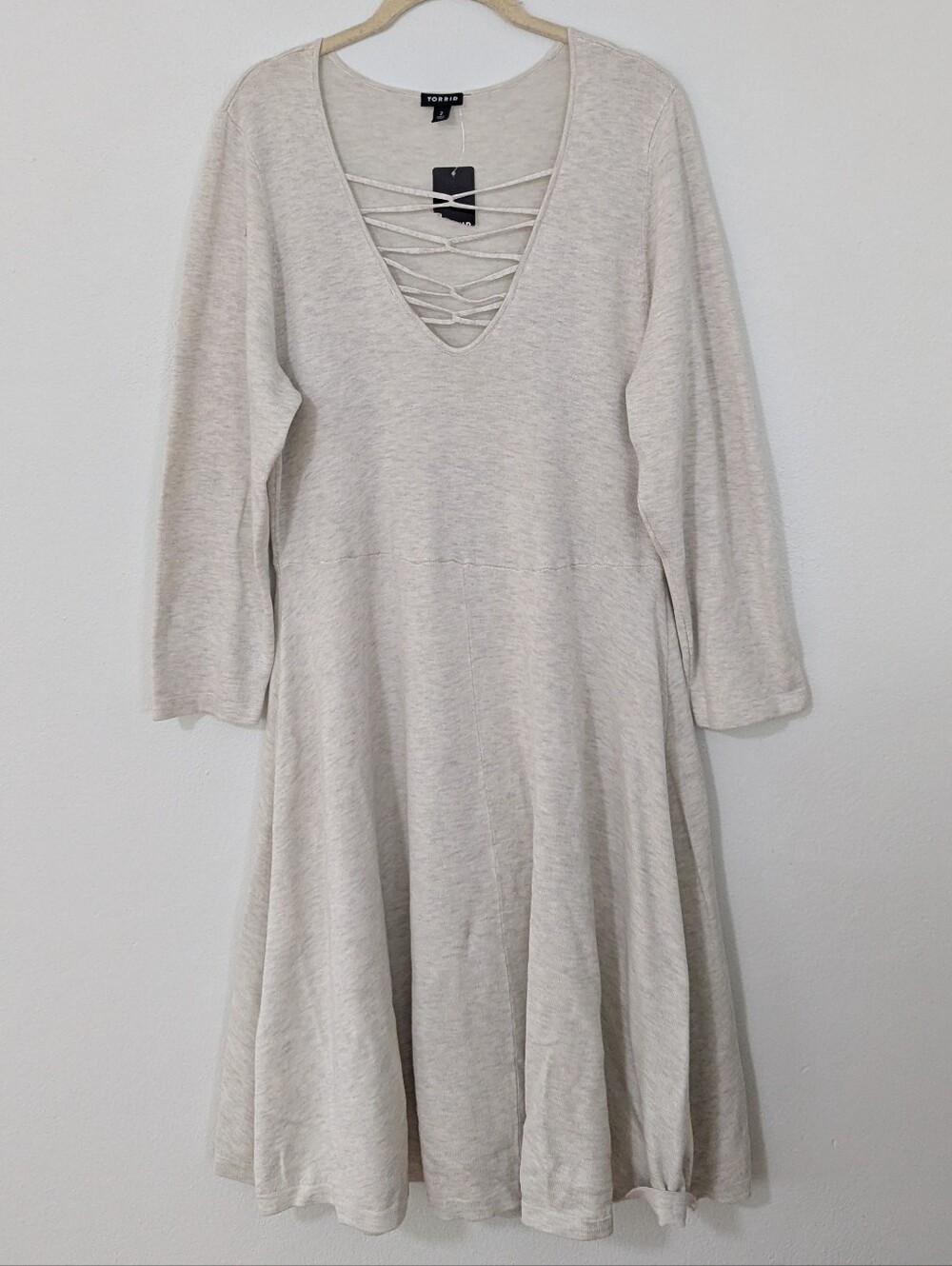Torrid NWT Lattice Knit Sweater Dress Mini Length Skater Oatmeal Beige 2